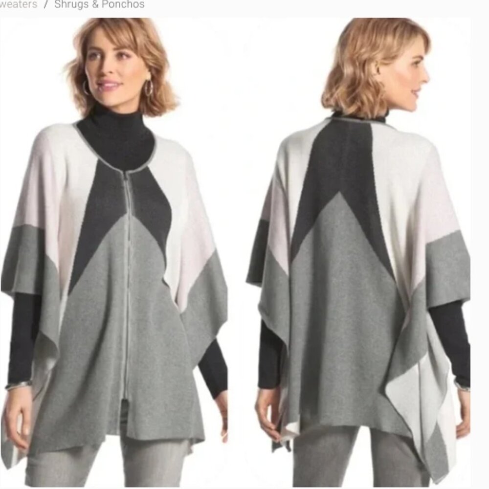 Chico’s Color Block Cape Poncho Full Zip Cozy Comfy Versatile Boho Soft One Size